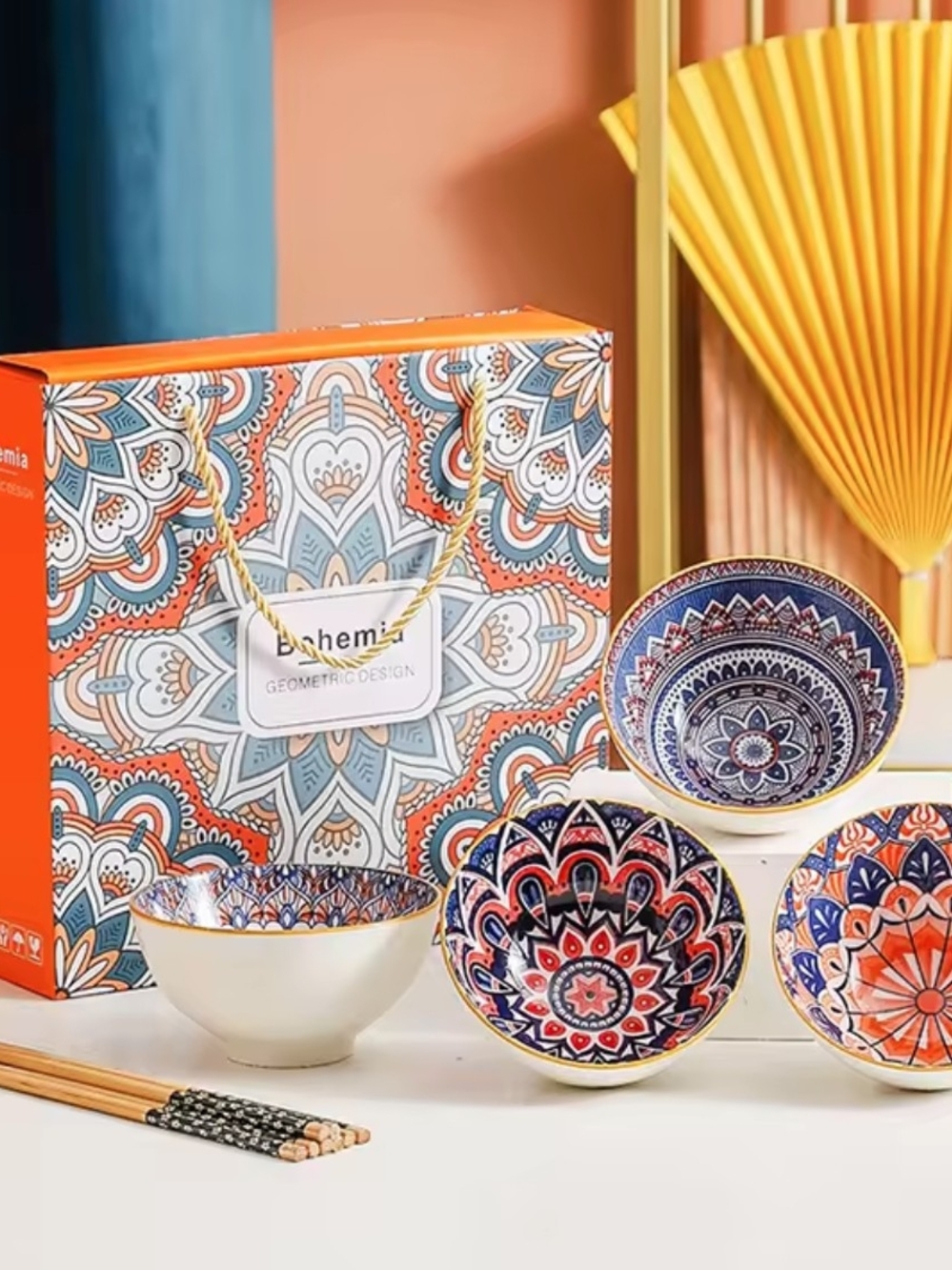 Ceramic Mandala Bowls - Blue, Pink, Orange, Green